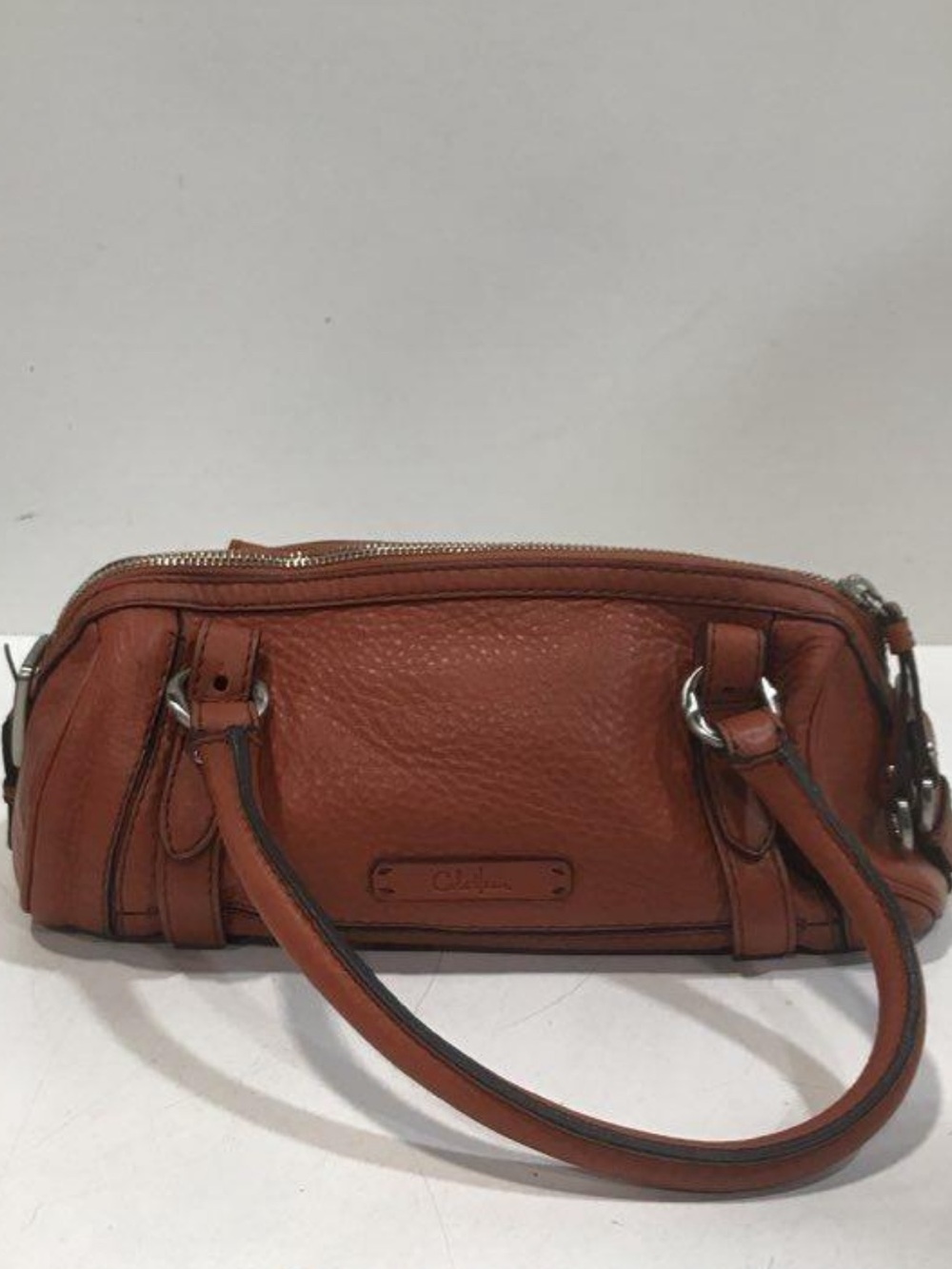 Women’s Cole Haan Orange Brown Pebble Grain Leather Barrel Satchel Handbag